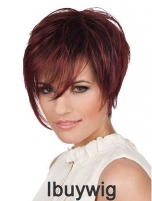 Human Hair Mono Top Piece Lace Front Cropped Length Red Color