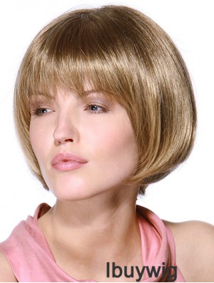 Layered Bob 100% Hand Tied Blonde Color Straight Style Chin Length Human Hair Wigs