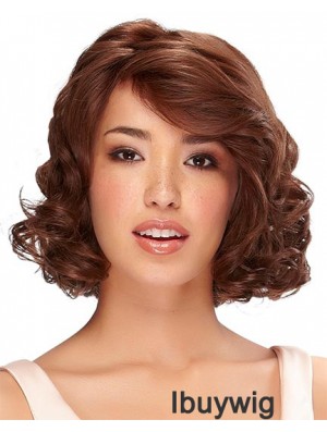 Chin Length Auburn Curly With Bangs Monofilament Wig Human