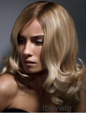 14 inch Blonde Shoulder Length Without Bangs Wavy Beautiful Lace Wigs