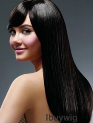 22 inch Black Long With Bangs Yaki Hairstyles Lace Wigs