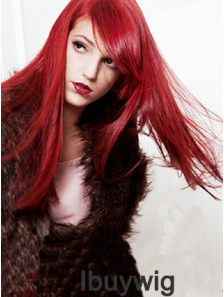 20 inch Straight Capless With Bangs Human Hair Long Red Wig