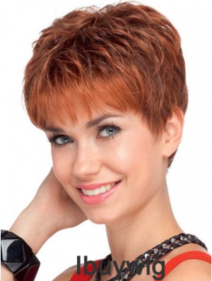 Soft 4 inch Red Cropped Boycuts Wavy Lace Wigs