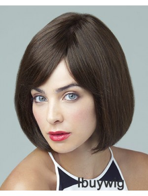 Remy Human Brown Straight Bobs 10 inch Large Cap Monofilament Wigs