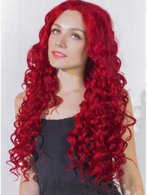 Curly Without Bangs Lace Front Popular 24 inch Red Long Wigs