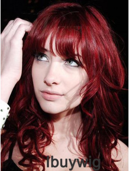 Capless With Bangs Long Curly 18 inch Red Cheapest Fashion Wigs