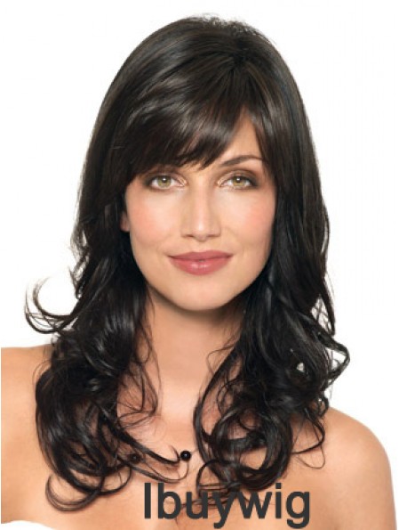 Black Wavy With Capless Layered Cut Style Synthetic Wigs With Bangs