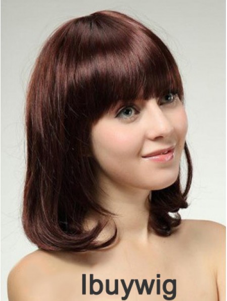 Shoulder Length Bob Wigs With Capless Remy Straight Style Auburn Color