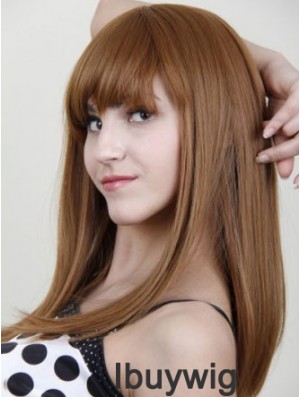 With Bangs Stylish Straight Auburn Long Human Hair Wigs