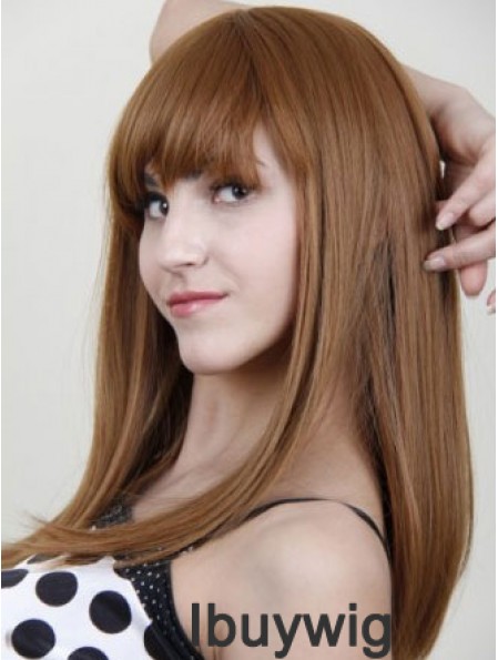 With Bangs Stylish Straight Auburn Long Human Hair Wigs