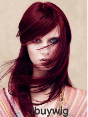 Straight With Bangs Lace Front No-Fuss 18 inch Red Long Wigs