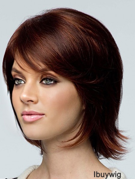 Chin Length Brown Wavy With Bangs Hand Knotted Wigs