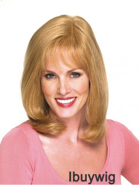 14 inch Blonde Shoulder Length With Bangs Wavy Modern Lace Wigs