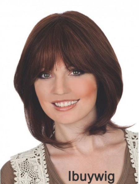 Suitable 12 inch Auburn Chin Length With Bangs Straight Lace Wigs