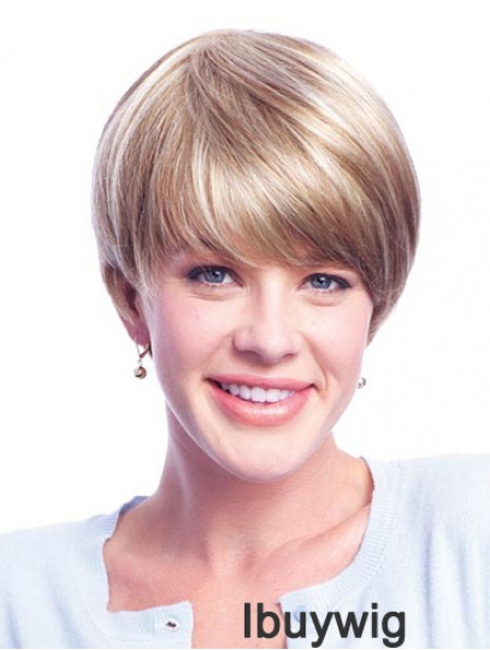 Wigs Human Hair Blondes With Monofilament Layered Cut Short Length