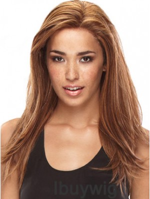 Without Bangs Amazing Straight Auburn Long Human Hair Lace Front Wigs