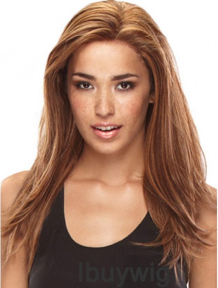 Without Bangs Amazing Straight Auburn Long Human Hair Lace Front Wigs