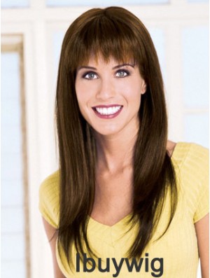 Straight With Bangs Capless Brown Modern Long Wigs