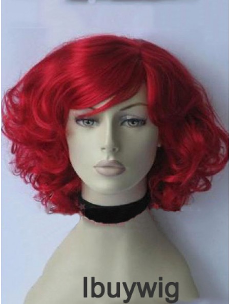 Curly With Bangs Chin Length Red Gorgeous Lace Front Wigs