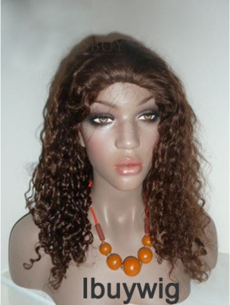 Brown Long Soft Curly Without Bangs Lace Wigs