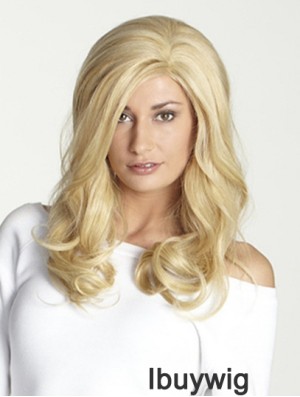 Without Bangs Long Blonde Wavy 18 inch Perfect Human Hair Wigs