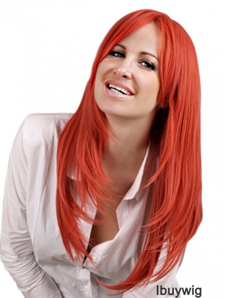 Lace Front Wigs Red Color Long Length Straight Style With Remy