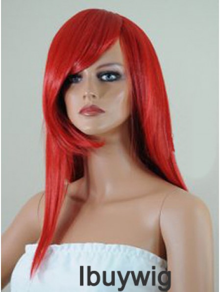 Straight With Bangs Lace Front Affordable 18 inch Red Long Wigs