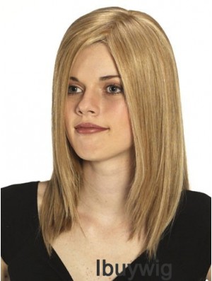 Without Bangs No-Fuss Straight Blonde Long Human Hair Wigs