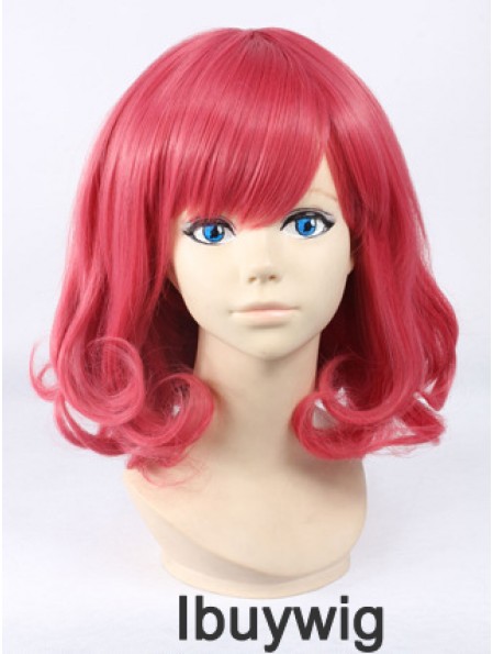 Wavy With Bangs Shoulder Length Red Cheapest Lace Front Wigs