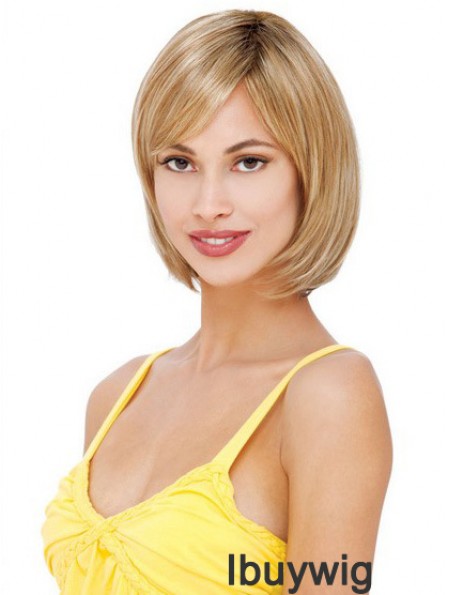 Glamorous Blonde Lace Front Mono Human Hair Wigs With Chin Length