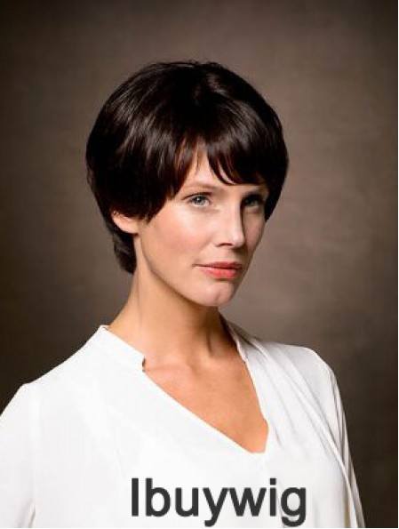 100% Hand-tied Remy Human Hair 8 inch Short Straight Brown Layered Wigs For Women With Cancer