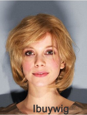 10 inch Wavy Brown Remy Human Hair Chin Length 100% Hand-tied Bob Wigs For Sale