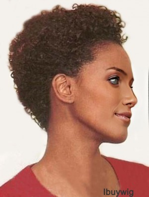 Indian Remy Capless Auburn Layered Short Curly African Wigs 