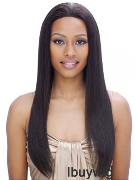 24 inch Black Long Without Bangs Yaki Incredible Lace Wigs