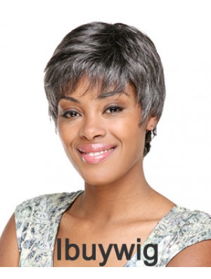 Synthetic Modern Short Wavy Grey Wigs