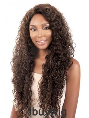 Long Brown Kinky Without Bangs Durable African American Wigs