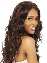 Without Bangs Modern Wavy Brown Long Human Hair Lace Front Wigs
