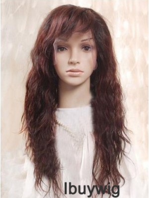 Auburn 100% Hand Tied Layered Wavy Remy Human Long Mono Wigs