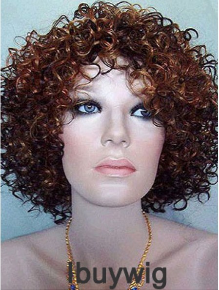Kinky Layered Chin Length High Quality Auburn Synthetic Wigs
