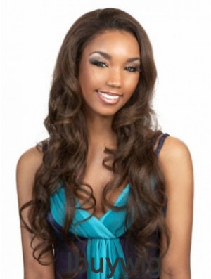 Long Brown Wavy Without Bangs Flexibility African American Wigs