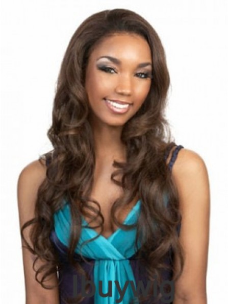 Long Brown Wavy Without Bangs Flexibility African American Wigs