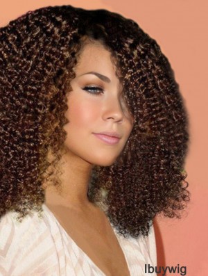 Human Hair Auburn Shoulder Lace Front With Bangs Kinky Curly Wig