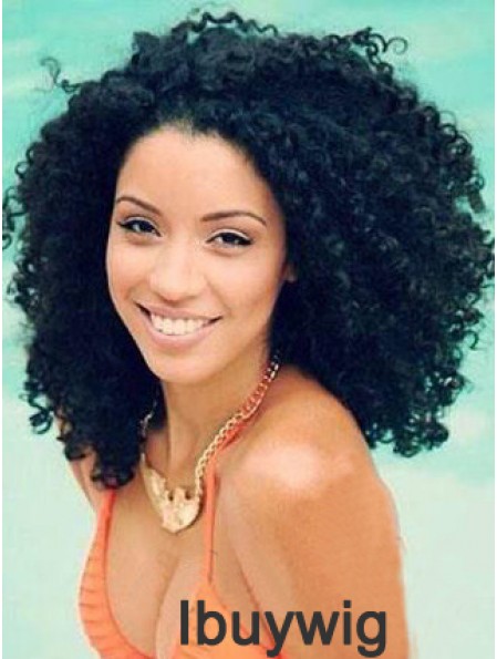 Shoulder Lace Front Remy Human Black Kinky Curly Afro Wig