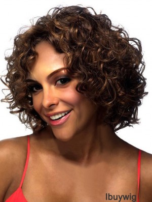 Layered Chin Length Brown Curly Online Petite Wigs