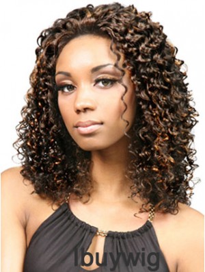 Durable Shoulder Length Kinky 18 inch Synthetic Glueless Lace Front Wigs