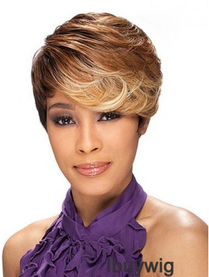 Cropped Brown Layered Capless Wavy Synthetic African Hairstyles