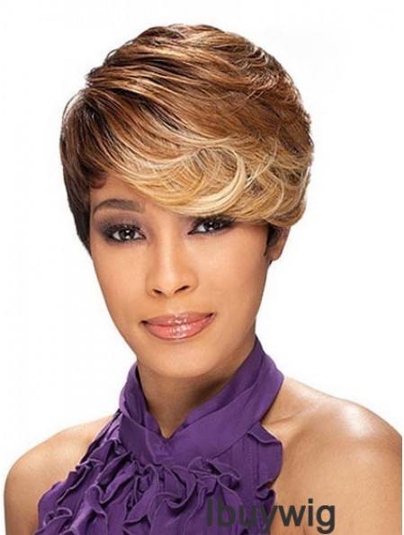 Cropped Brown Layered Capless Wavy Synthetic African Hairstyles