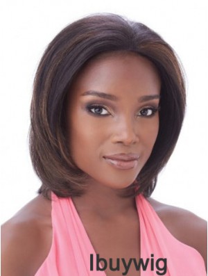 Without Bangs Hairstyles Straight Auburn Chin Length Human Hair Lace Front Wigs