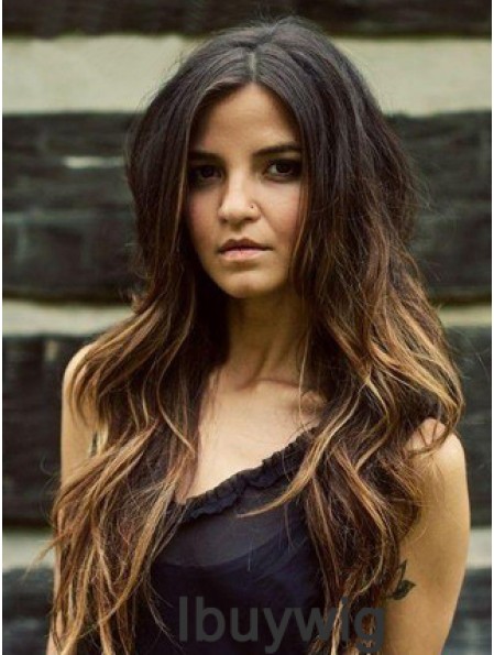 Long Ombre/2 Tone Wavy Without Bangs Fashionable African American Wigs