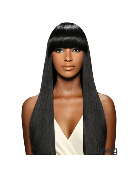 Brazilian Yaki Capless Long With Bangs Wig For Black Woman UK